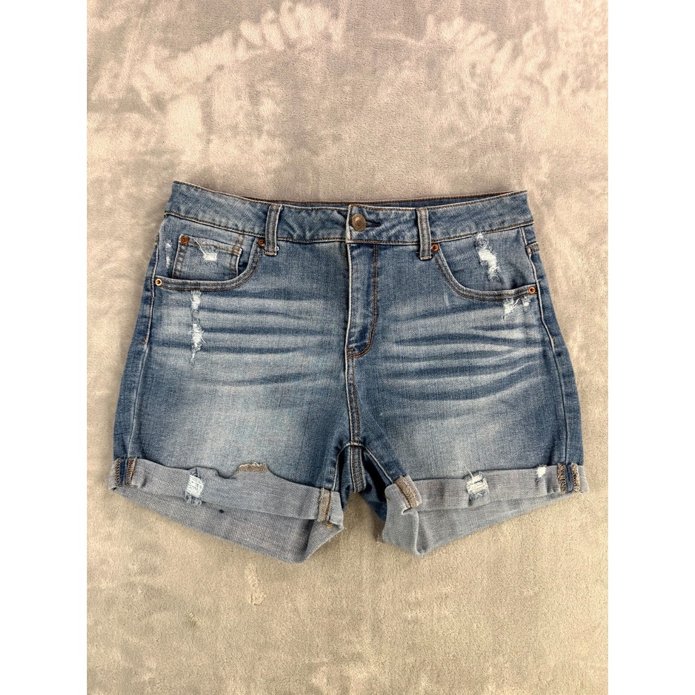 Time and Tru Denim Shorts Womens 12 Blue Cotton Mid Rise Distressed Cuffed Hem